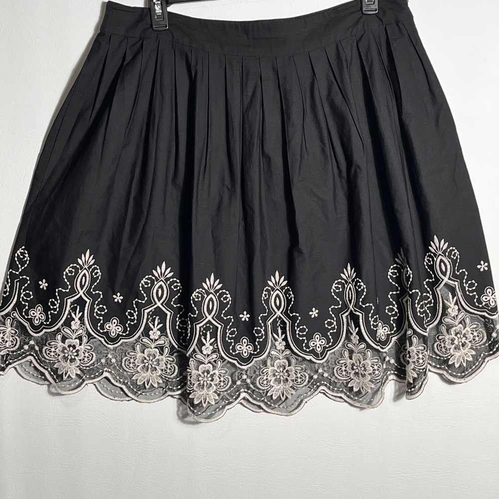 Black Embroidered Hem A-Line Skirt